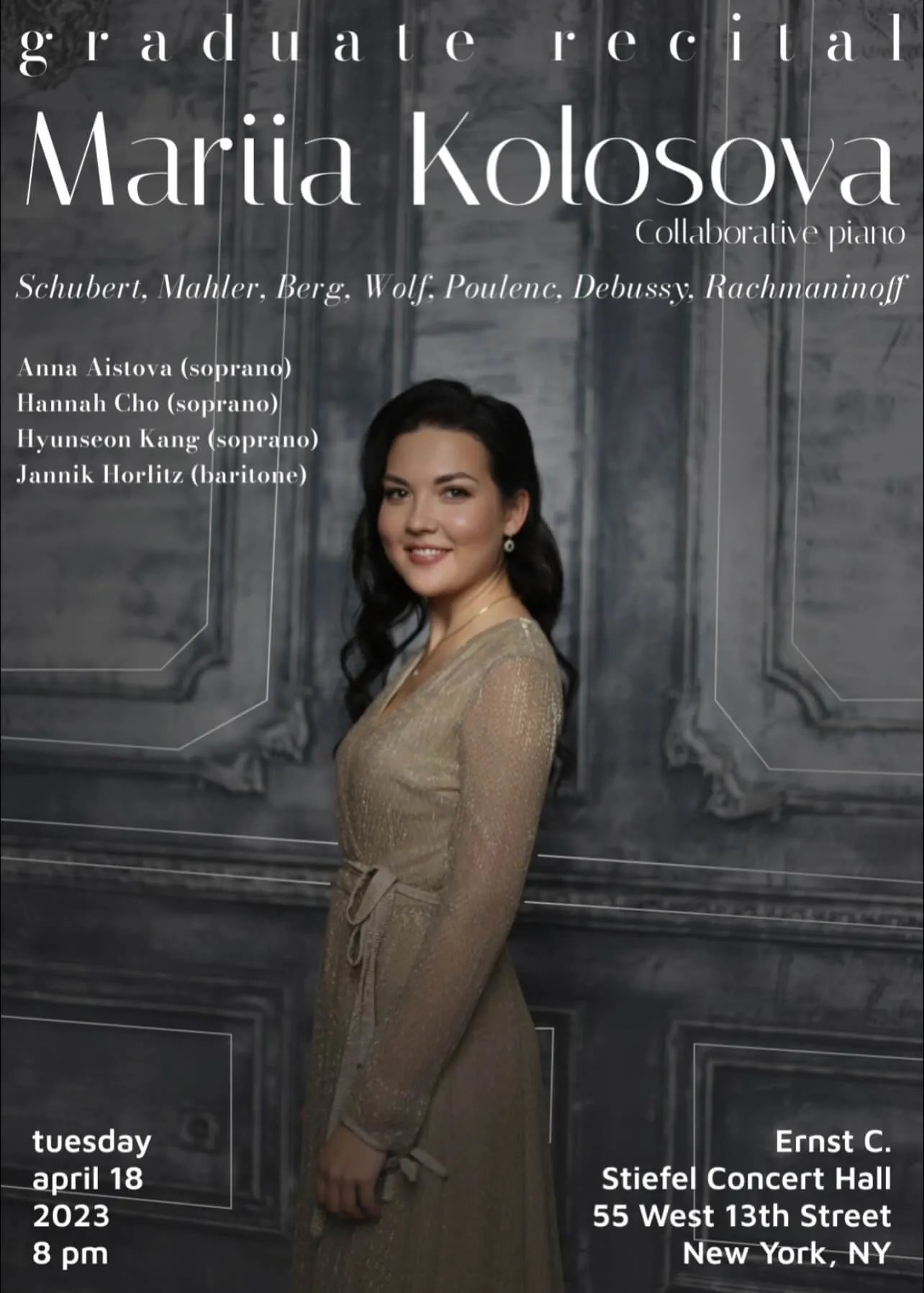 Maria Kolosova — graduate recital, Mannes School of Music (collaborative piano)